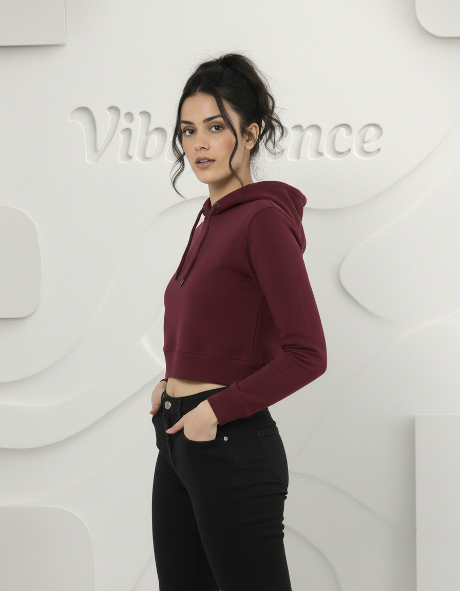 Female Cropped Hoodie Thick & Soft Cotton (Maroon) Female Cropped Hoodie Thick & Soft Cotton (Maroon)