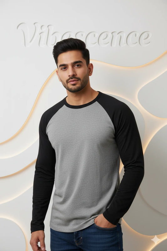 Premium 100% Cotton Unisex Long Sleeve T-Shirt with Contrast Sleeves