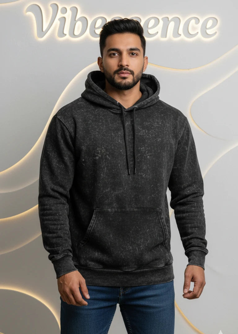 Unisex Heavyweight Cotton 100% Hoodie - Unique Stone Fade Texture (Black) Unisex Heavyweight Cotton 100% Hoodie - Unique Stone Fade Texture (Black)