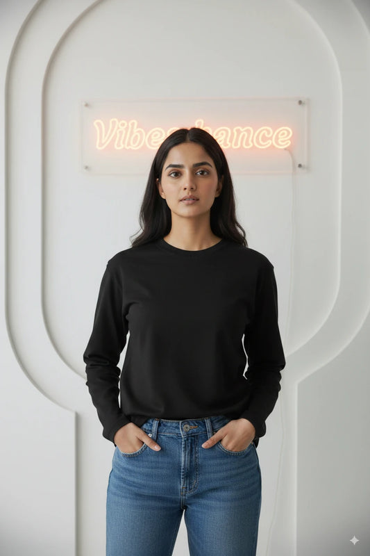 Unisex Premium Cotton Full Sleeve Tee (Black)