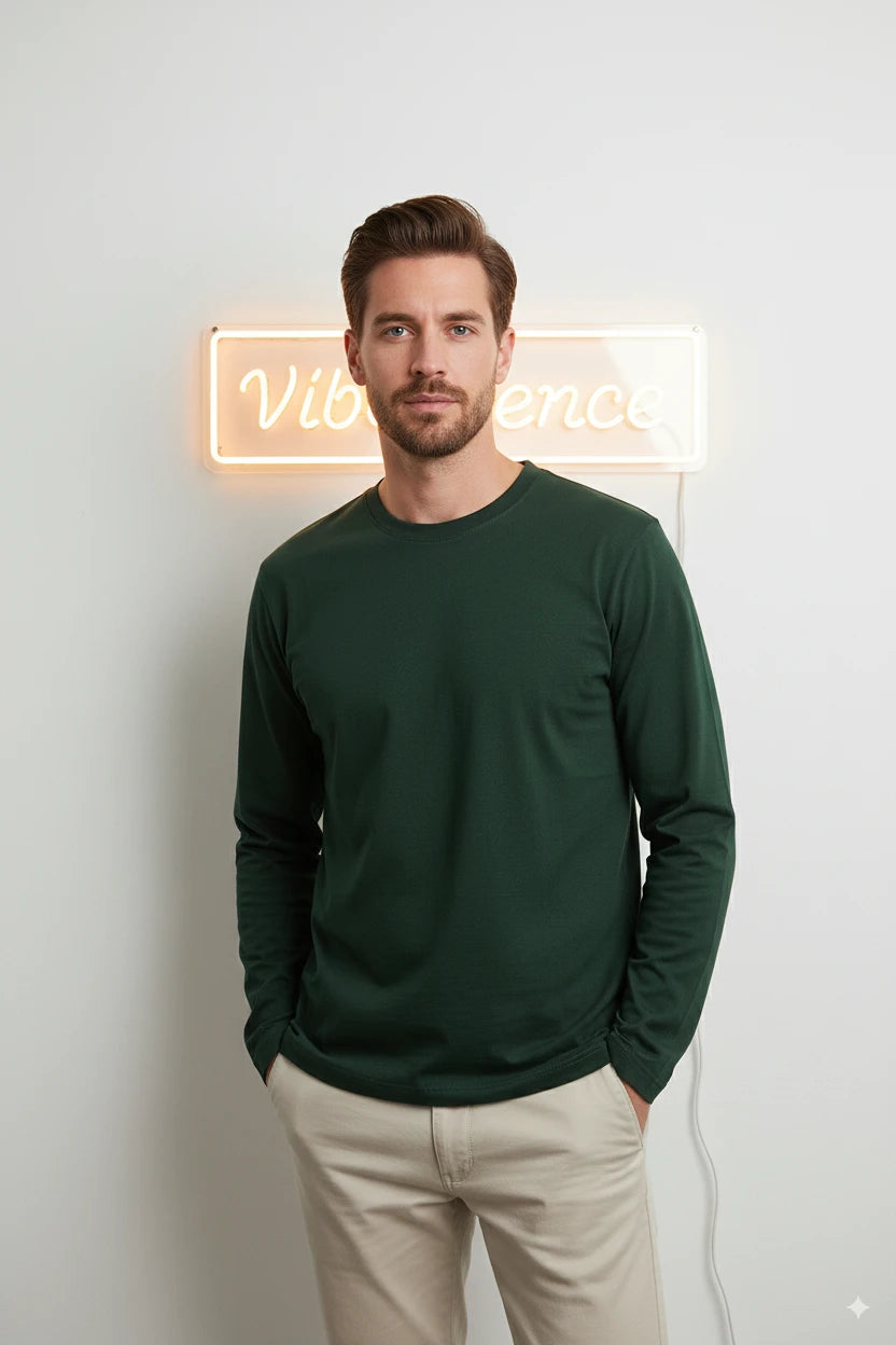 Unisex Premium Cotton Full Sleeve Tee (Bottle Green) Unisex Premium Cotton Full Sleeve Tee (Bottle Green)