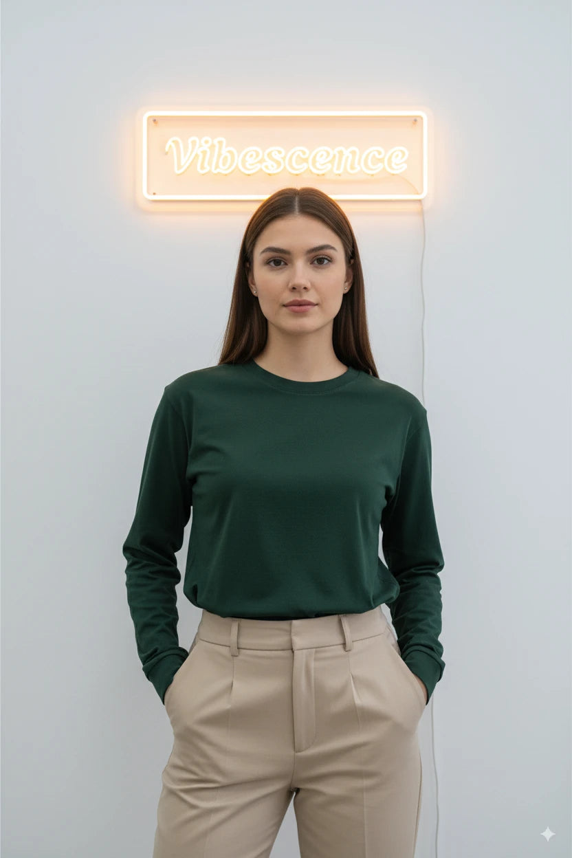 Unisex Premium Cotton Full Sleeve Tee (Bottle Green) Unisex Premium Cotton Full Sleeve Tee (Bottle Green)