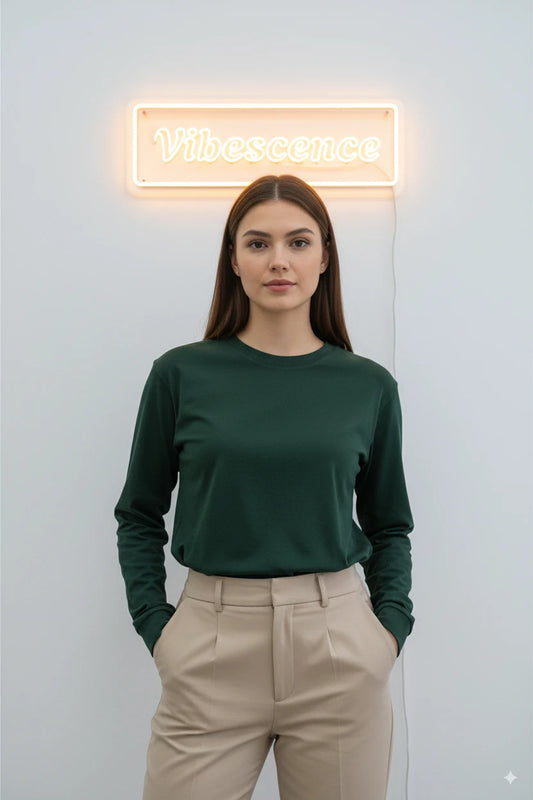 Unisex Premium Cotton Full Sleeve Tee (Bottle Green)
