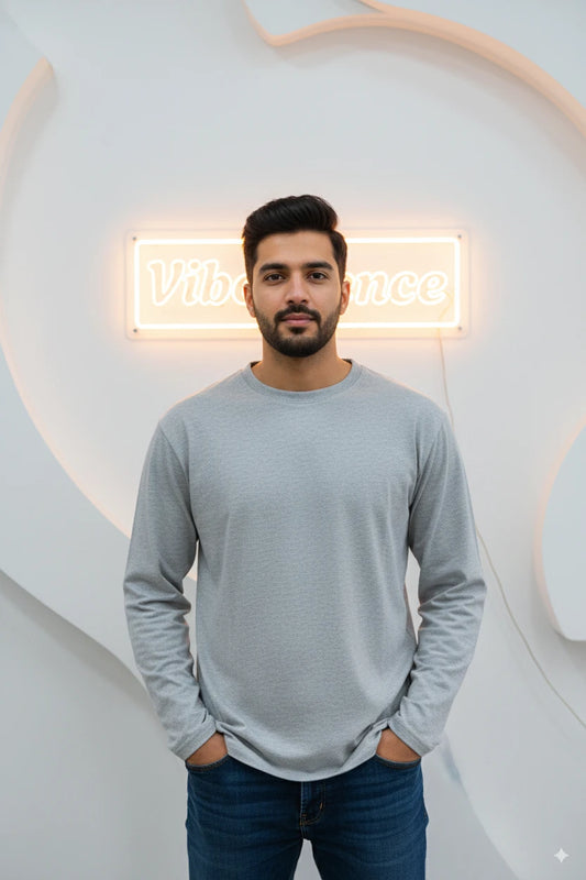 Unisex Premium Cotton Full Sleeve Tee (Grey Melange)