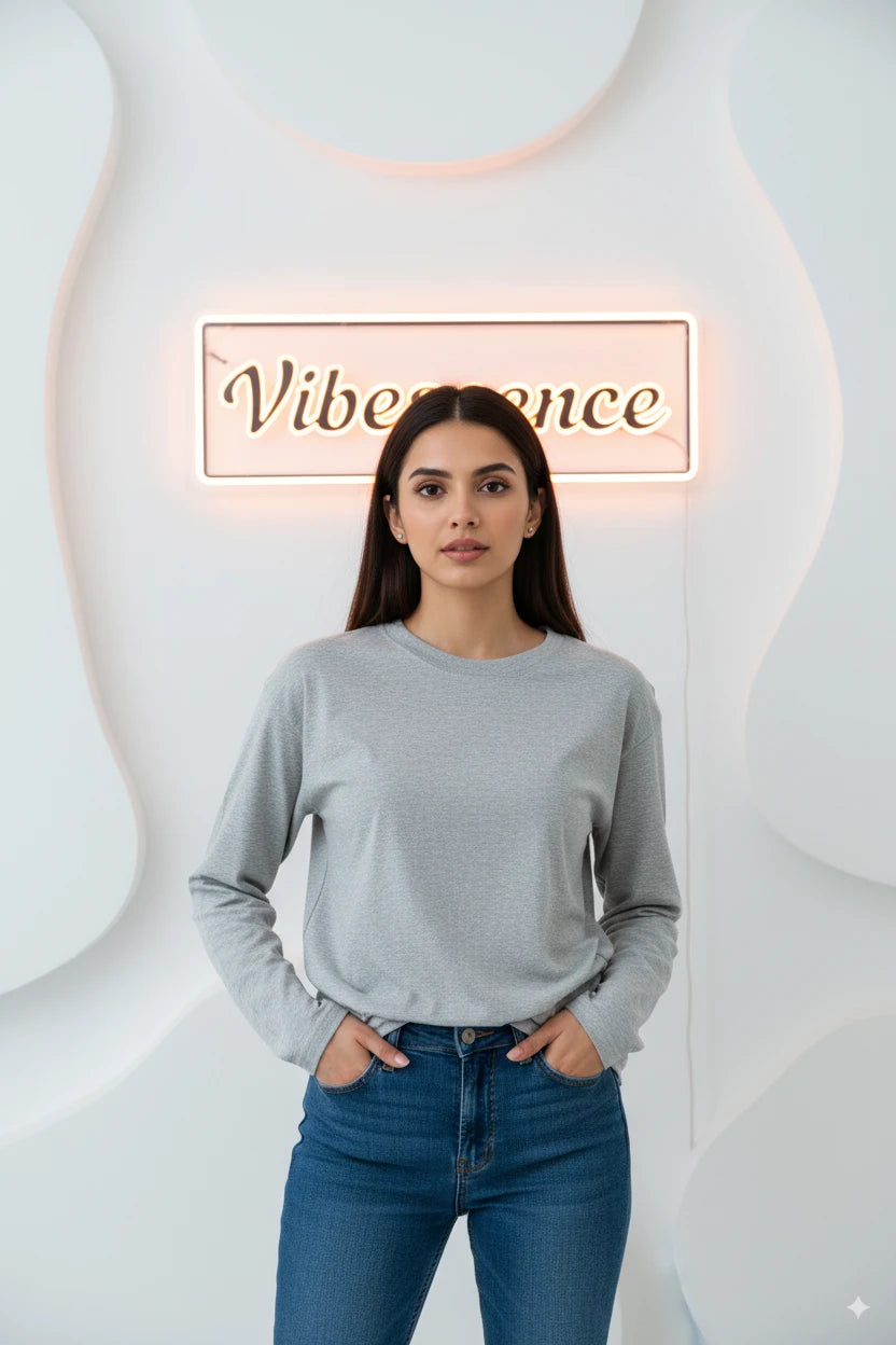 Unisex Premium Cotton Full Sleeve Tee (Grey Melange) Unisex Premium Cotton Full Sleeve Tee (Grey Melange)