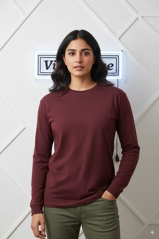 Unisex Premium Cotton Full Sleeve Tee (Maroon)