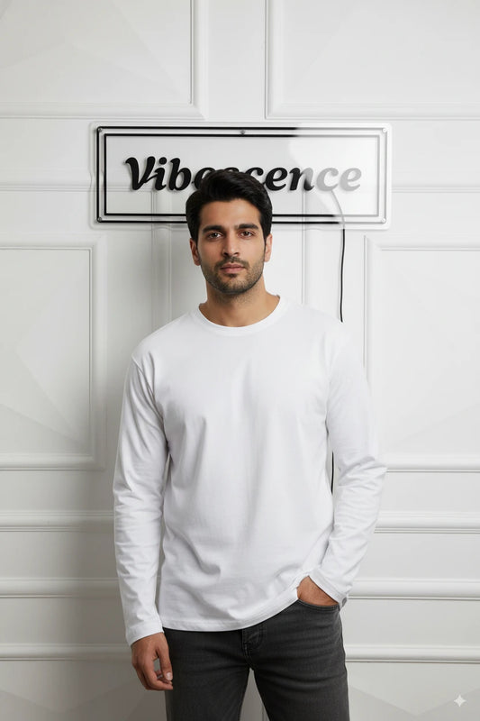 Unisex Premium Cotton Full Sleeve Tee (White)