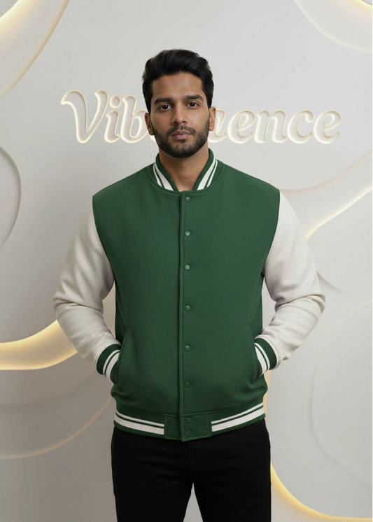 Unisex Varsity Jacket with Button Closure Premium Cotton (Bottle Green)