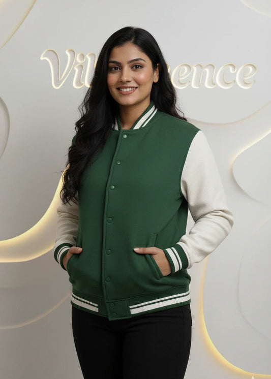 Unisex Varsity Jacket with Button Closure Premium Cotton (Bottle Green)