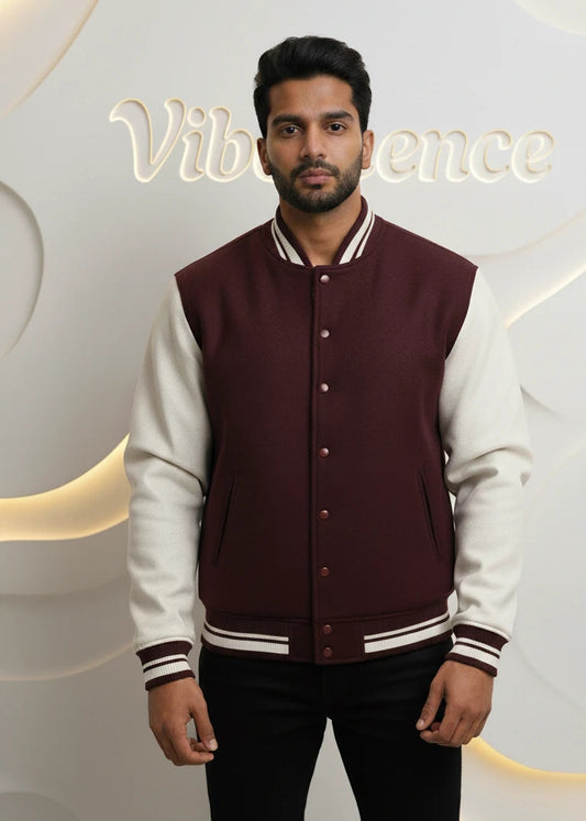 Unisex Varsity Jacket with Button Closure Premium Cotton (Maroon)