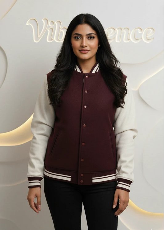 Unisex Varsity Jacket with Button Closure Premium Cotton (Maroon)