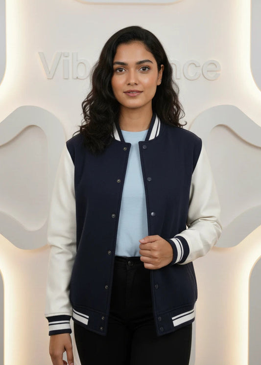 Unisex Varsity Jacket with Button Closure Premium Cotton (Navy Blue)