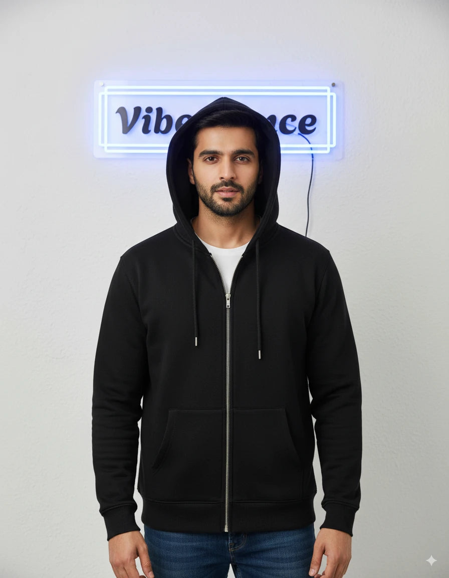 Unisex Zip Hoodie Heavyweight Cotton Premium Quality (Black) Unisex Zip Hoodie Heavyweight Cotton Premium Quality (Black)