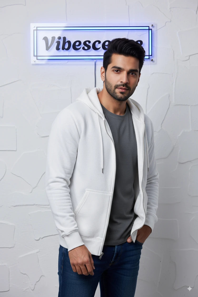 Unisex Zip Hoodie Heavyweight Cotton Premium Quality (White) Unisex Zip Hoodie Heavyweight Cotton Premium Quality (White)