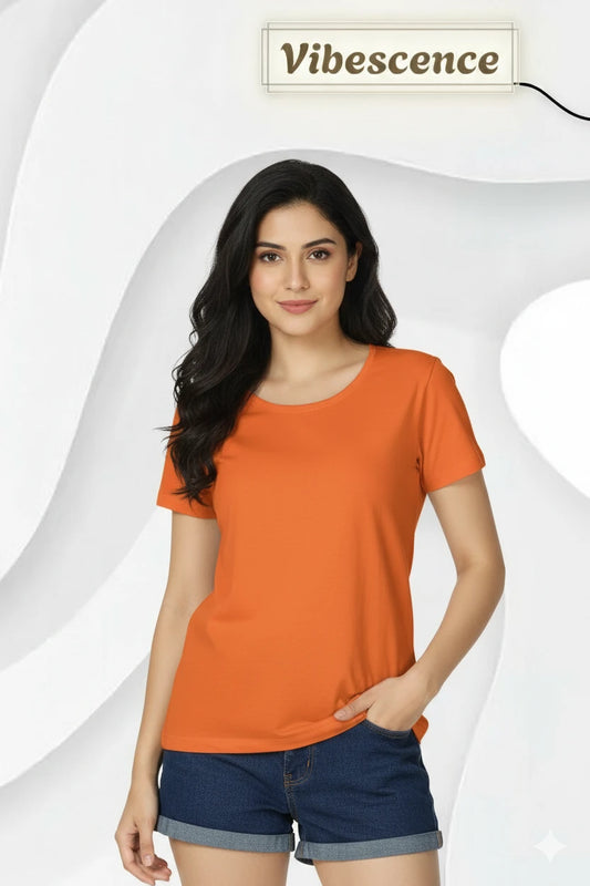 Women’s Everyday Wear Cotton T-Shirt – Soft & Durable (Orange)