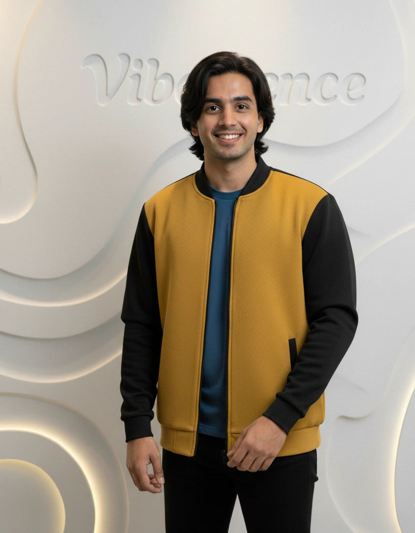 Unisex Fleece Bomber Jacket Contrast Sleeve Edition (Golden Ochre / Black) Unisex Fleece Bomber Jacket Contrast Sleeve Edition (Golden Ochre / Black)