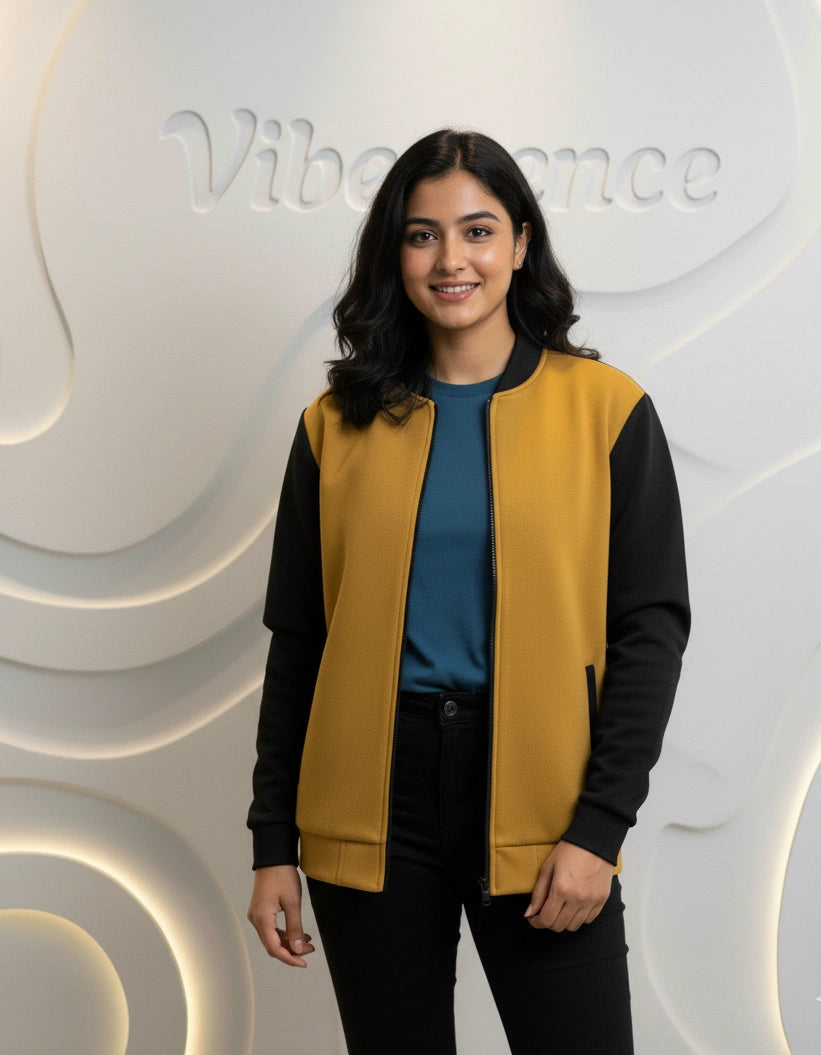 Unisex Fleece Bomber Jacket Contrast Sleeve Edition (Golden Ochre / Black) Unisex Fleece Bomber Jacket Contrast Sleeve Edition (Golden Ochre / Black)