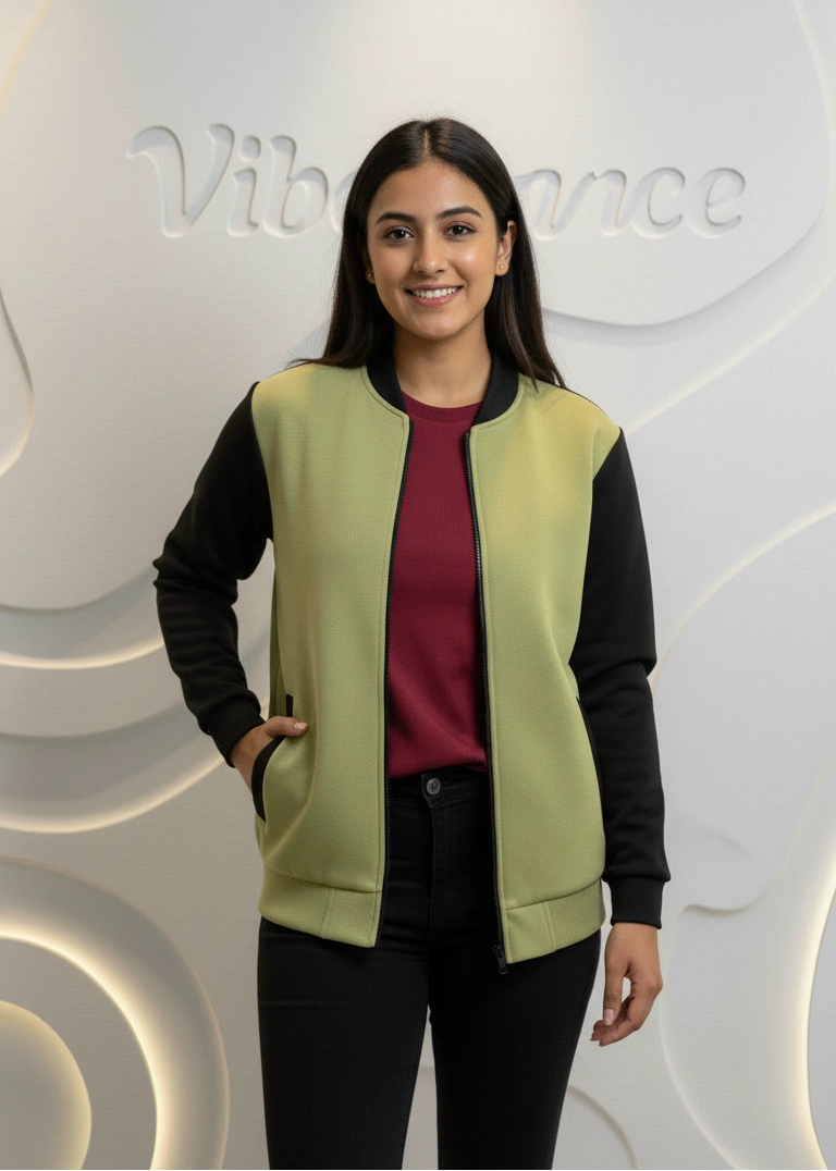 Unisex Fleece Bomber Jacket Contrast Sleeve Edition (Lime Sorbet / Black) Unisex Fleece Bomber Jacket Contrast Sleeve Edition (Lime Sorbet / Black)