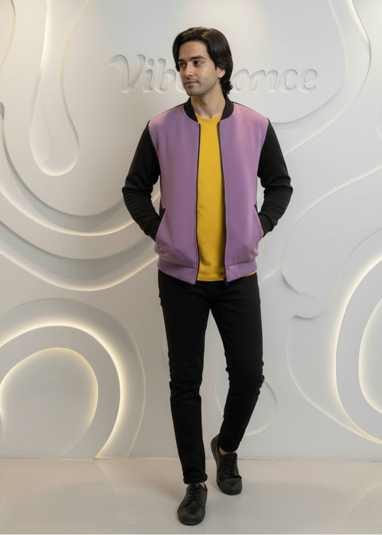 Unisex Fleece Bomber Jacket Contrast Sleeve Edition (Orchid Bloom / Black) Unisex Fleece Bomber Jacket Contrast Sleeve Edition (Orchid Bloom / Black)