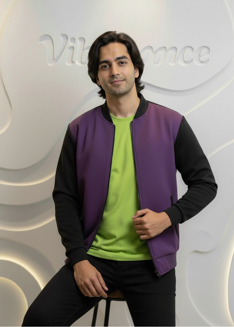 Unisex Fleece Bomber Jacket Contrast Sleeve Edition (Royal Amethyst / Black) Unisex Fleece Bomber Jacket Contrast Sleeve Edition (Royal Amethyst / Black)