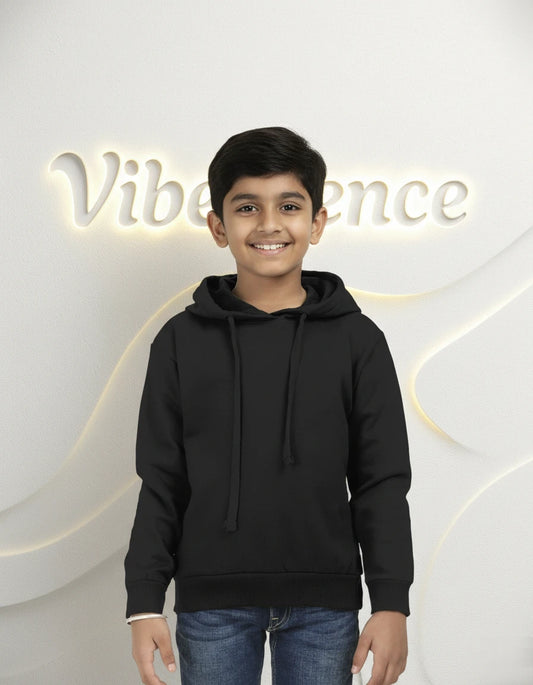 Unisex Cotton Hoodie for Kids - Play-Ready Comfort Sweatshirt (Black)