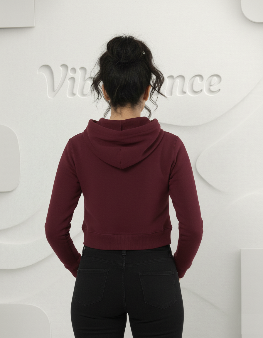 Female Cropped Hoodie Thick & Soft Cotton (Maroon)