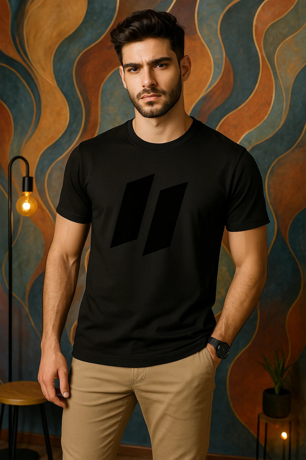 Unisex Cotton T-Shirt – Luxury Dark Stripes Design