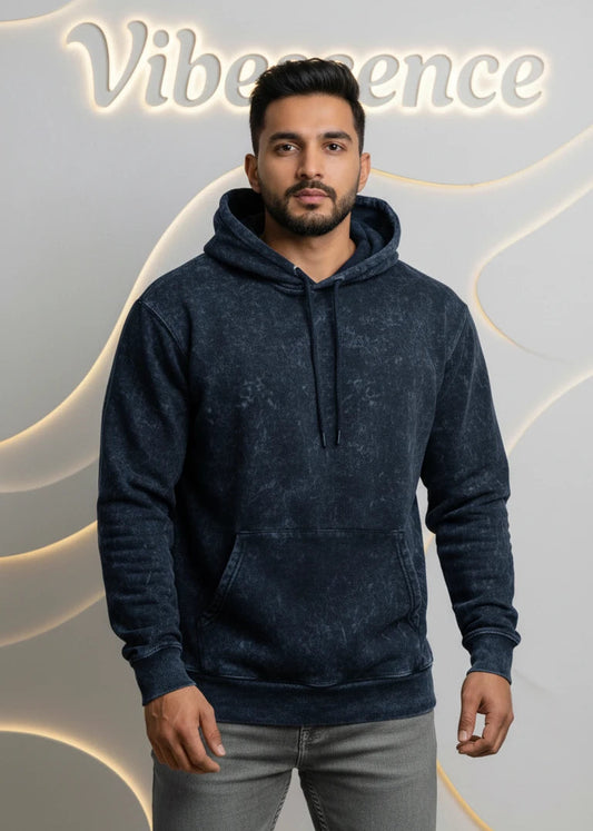 Unisex Heavyweight Cotton 100% Hoodie - Unique Stone Fade Texture (Navy Blue)