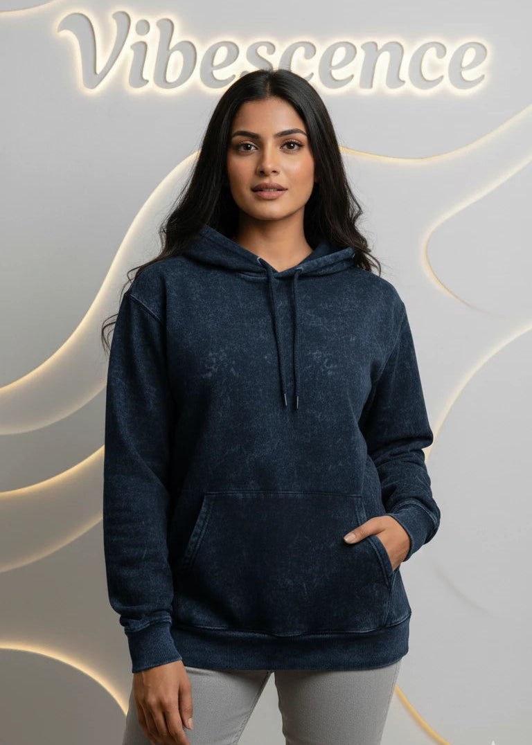 Unisex Heavyweight Cotton 100% Hoodie - Unique Stone Fade Texture (Navy Blue)