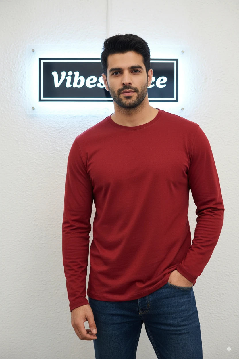 Unisex Premium Cotton Full Sleeve Tee (Red)