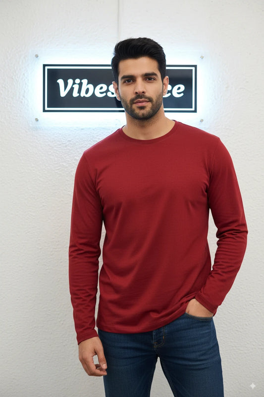 Unisex Premium Cotton Full Sleeve Tee (Red)