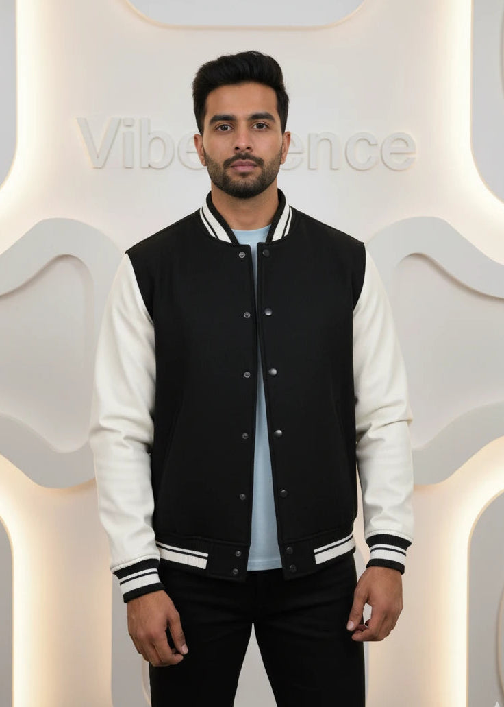 Unisex Varsity Jacket with Button Closure Premium Cotton (Black)