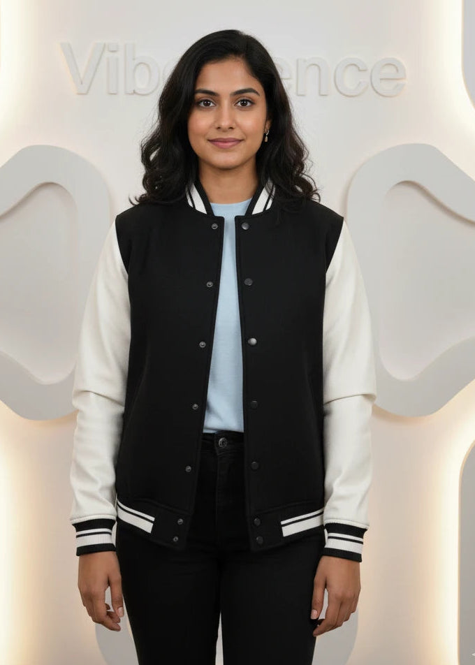 Unisex Varsity Jacket with Button Closure Premium Cotton (Black)