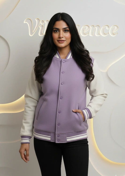 Unisex Varsity Jacket with Button Closure Premium Cotton (Lavender)