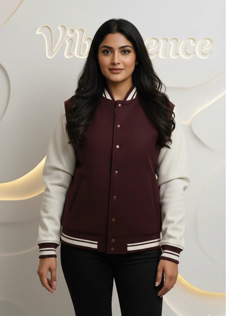 Unisex Varsity Jacket with Button Closure Premium Cotton (Maroon)