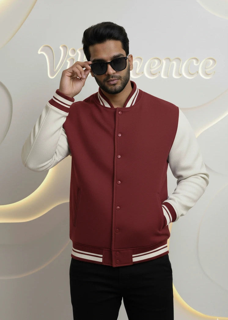 Unisex Varsity Jacket with Button Closure Premium Cotton (Red)