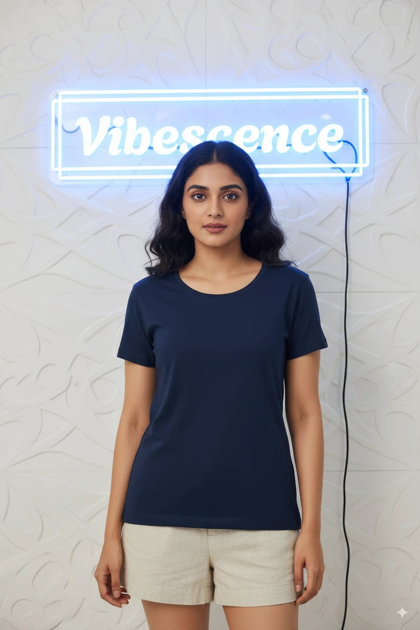 Women’s Everyday Wear Cotton T-Shirt – Soft & Durable (Navy Blue)