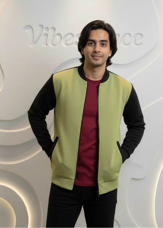 Unisex Fleece Bomber Jacket Contrast Sleeve Edition (Lime Sorbet / Black)