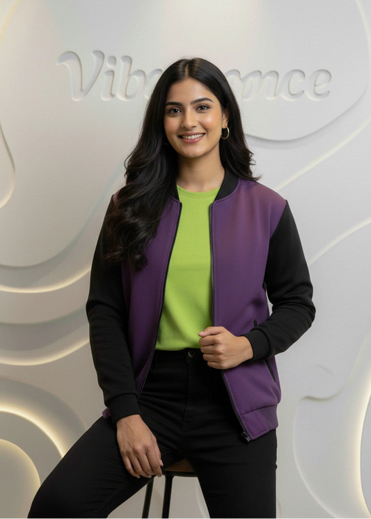 Unisex Fleece Bomber Jacket Contrast Sleeve Edition (Royal Amethyst / Black)